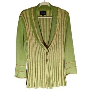 Unique Stunning Italian Knit Green & Metalic Gold Sweater Blazer Cardigan Large